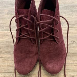 Clarks Maroon Suede Wedge Booties